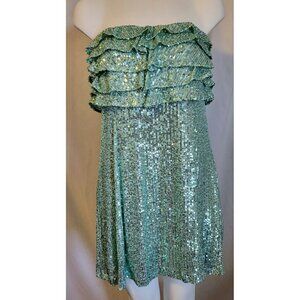 Free People Sparkle Dress Size 12 Mint Green Strapless Mini Ruffle Top NWOT